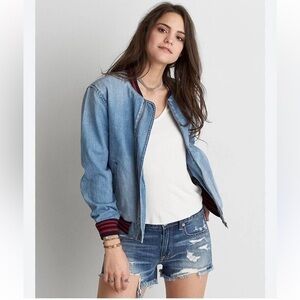 American Eagle | Retro Style Denim Cotton Bomber Jean Denim Jacket